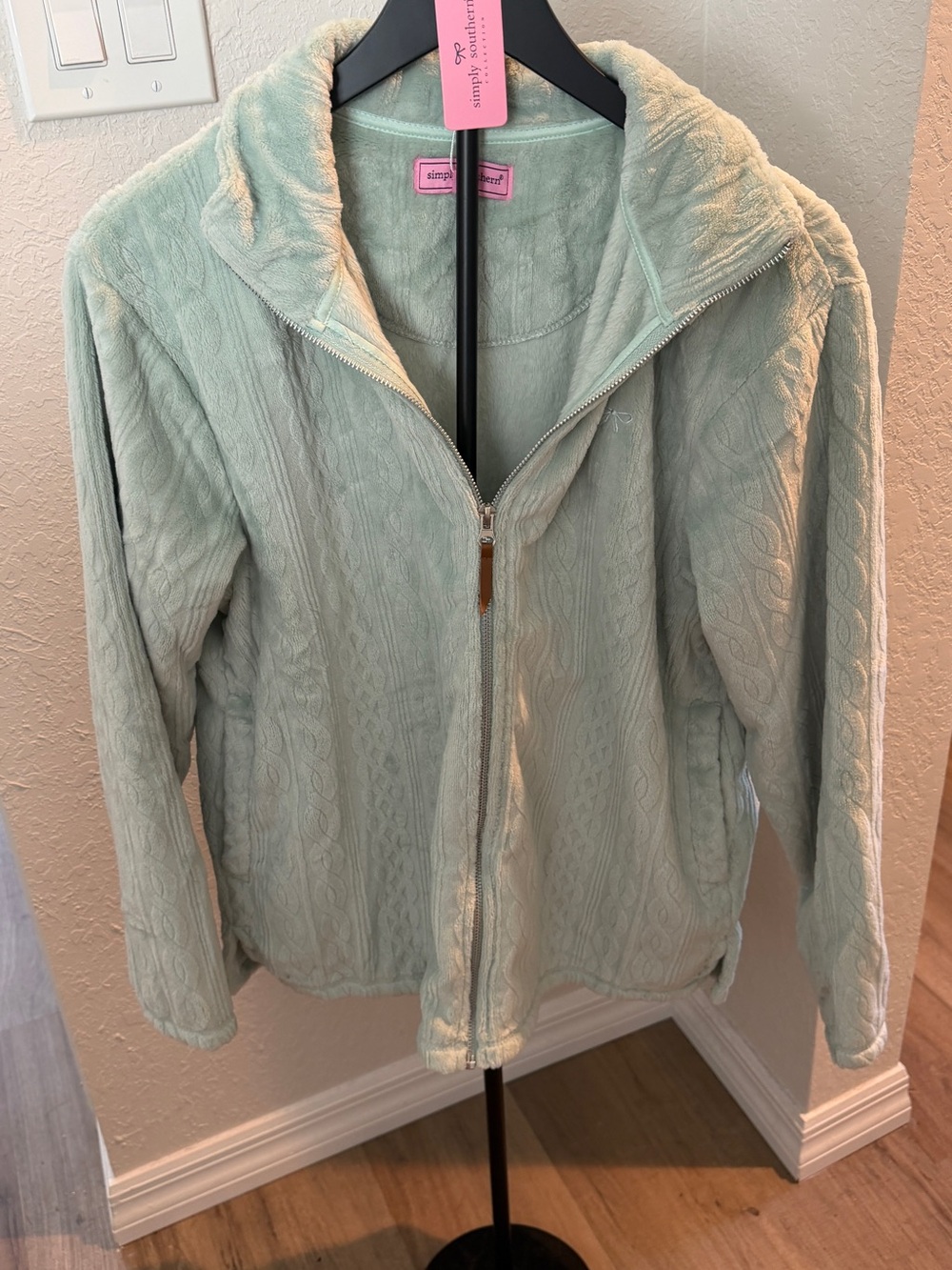 Simply Southern Light Powder Blue Plush Zip Jacket
